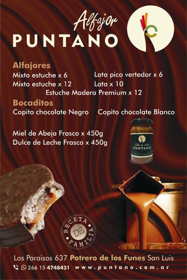 Fabrica de Alfajores Artesanales San Luis
Alfajor Puntano
Alfajor Artesanal Potrero de los Funes
Industria Artesanal